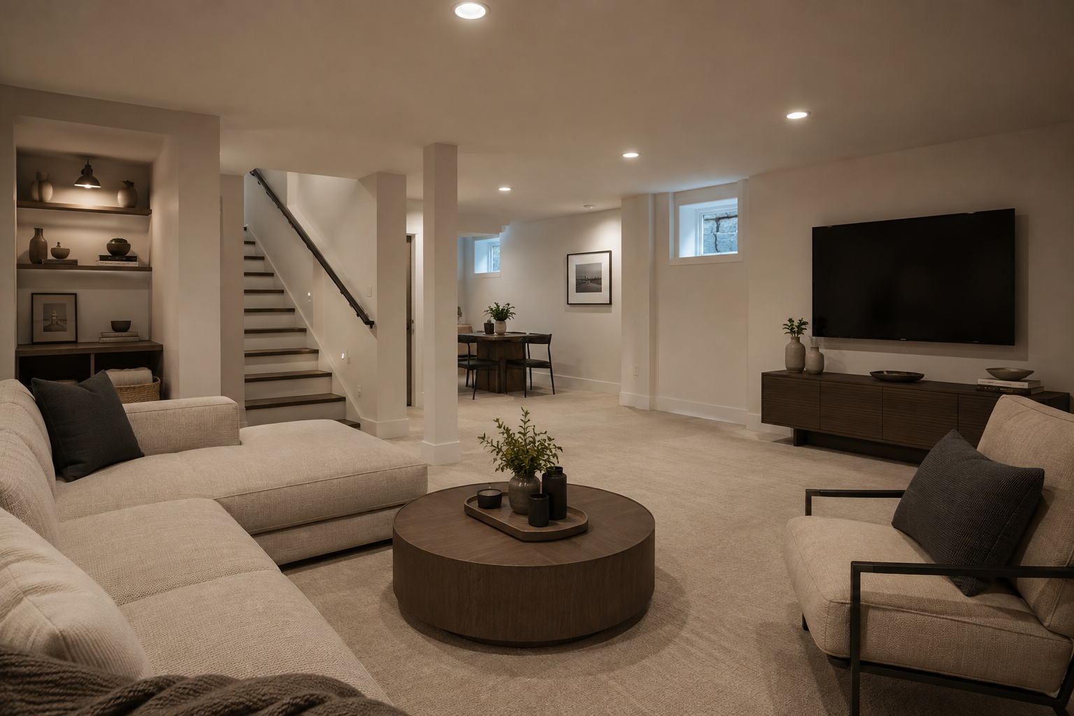 Cozy Minimalist Basement Living Room
