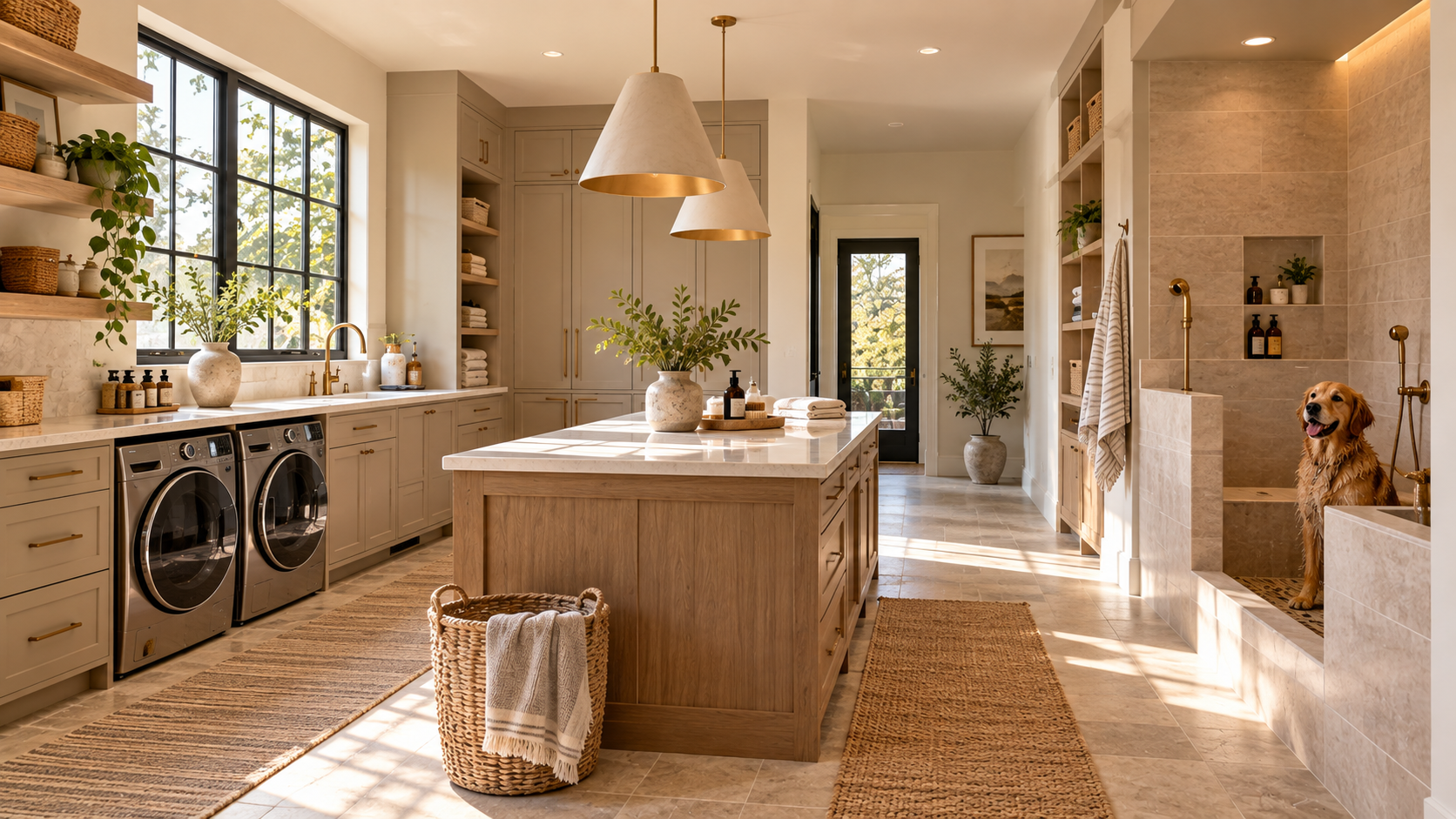 Warm Luxury Laundry Room with Dog Wash